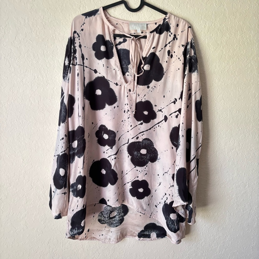 Amanda Bond | Women's 100% Silk Hand Dyed Floral Blouse Top Size Large Artsy